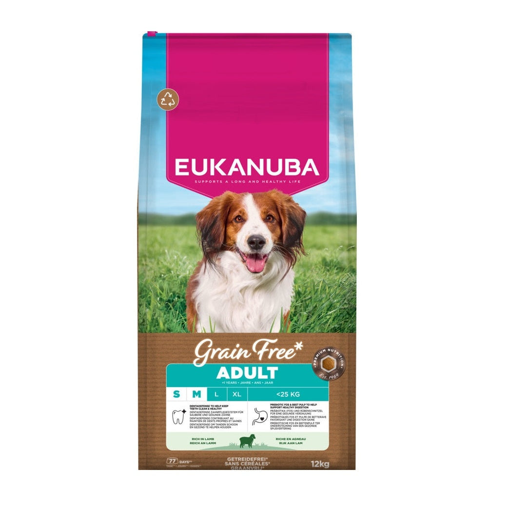 EUKANUBA droogvoer voor volwassen honden van kleine en middelgrote rassen, graanvrij 12 kg
