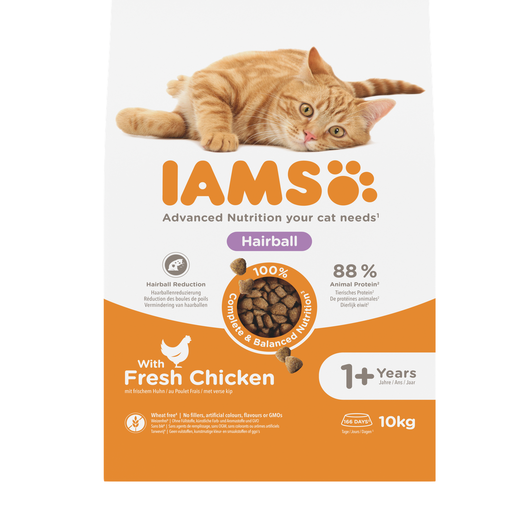 IAMS Advanced Nutrition Hairball droogvoer met verse kip voor volwassen katten 10 kg