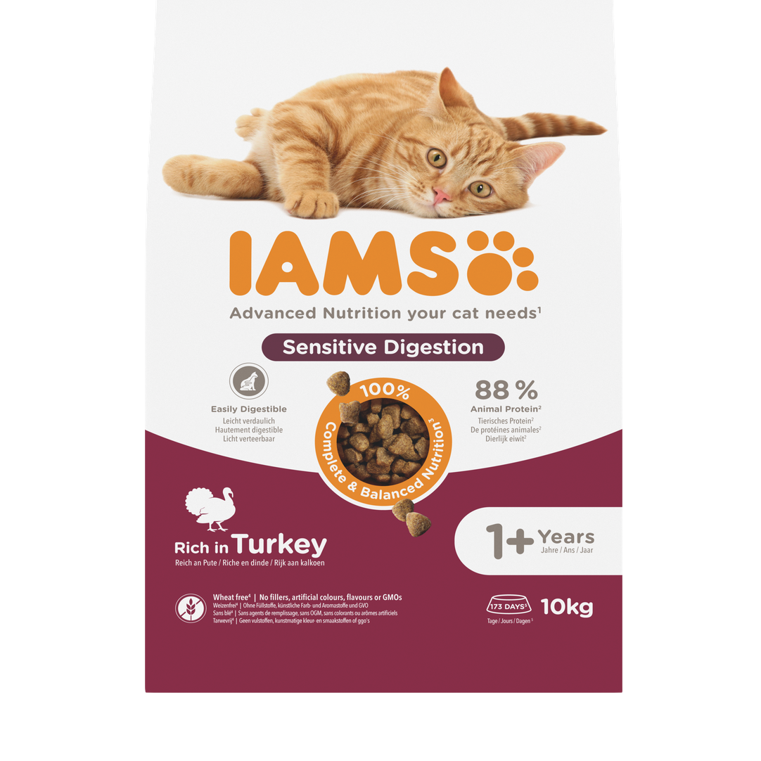 IAMS Advanced Nutrition Sensitive Digestion droogvoer met kalkoen voor volwassen katten 10 kg