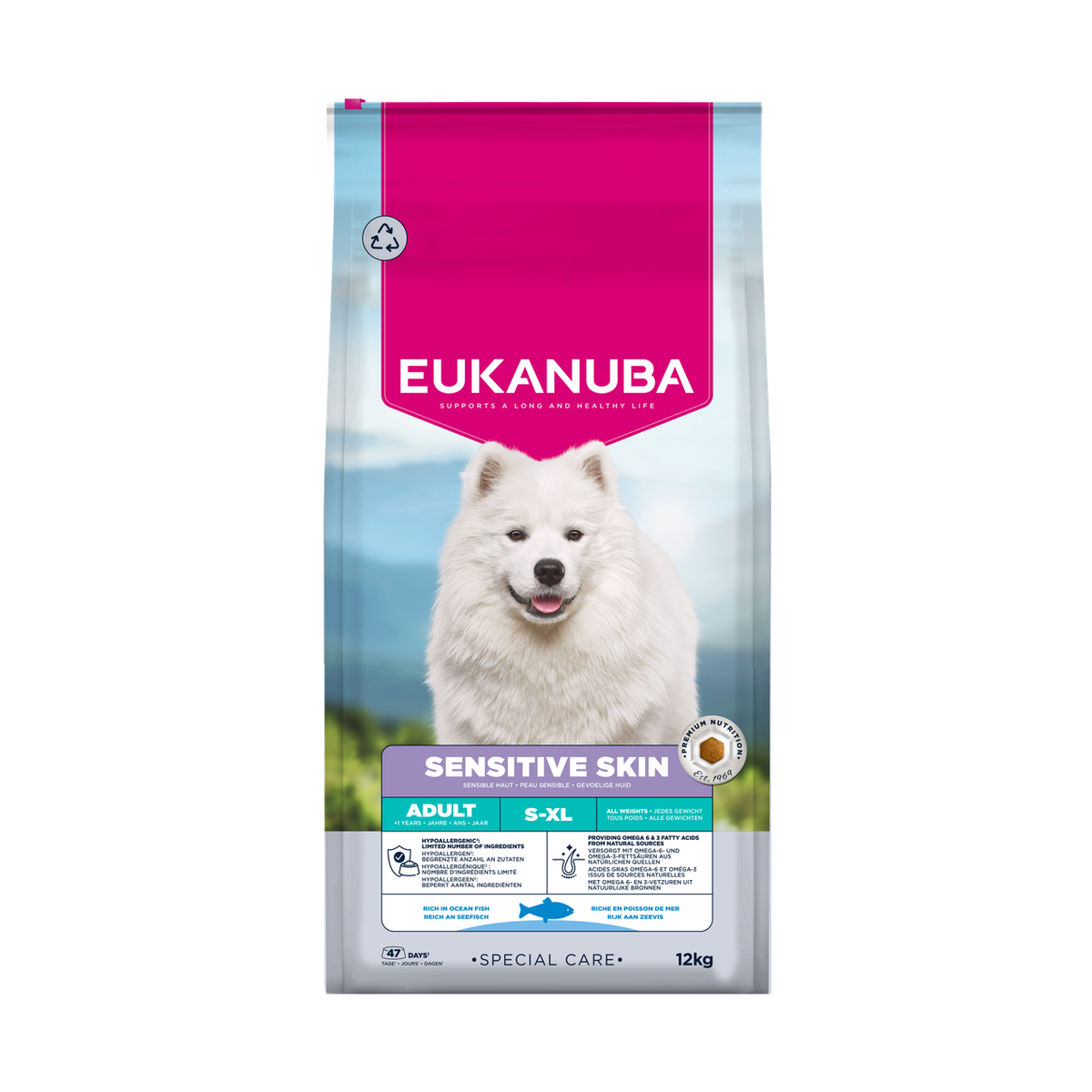 EUKANUBA Special Care droog hondenvoer voor volwassen honden, gevoelige huid, rijk aan oceaanvis 12 kg