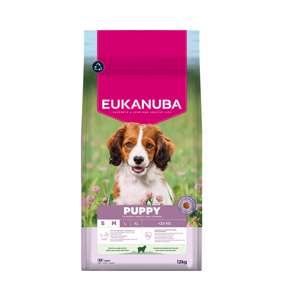 EUKANUBA droogvoer voor puppy's van kleine en middelgrote rassen, rijk aan lamsvlees en rijst