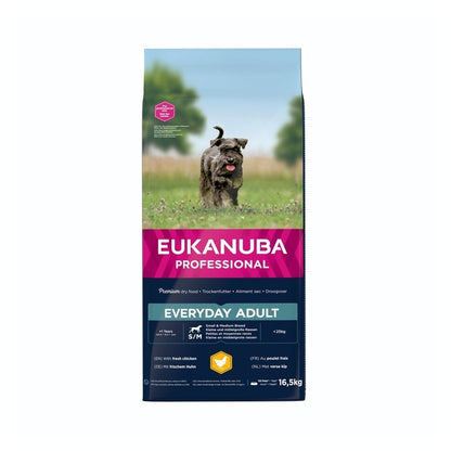 EUKANUBA droog hondenvoer (brokjes) voor volwassen honden van kleine en middelgrote rassen met verse kip - everyday breeder bag 16,5 kg