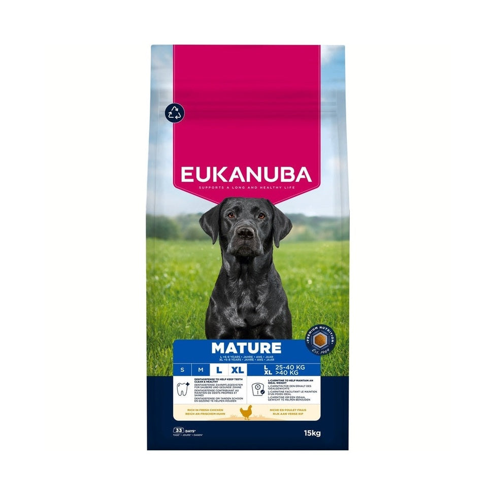 EUKANUBA droog hondenvoer voor oudere honden van grote rassen, rijk aan verse kip