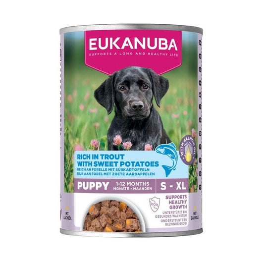 EUKANUBA natvoer voor puppy's, rijk aan forel met zoete aardappelen 400 g