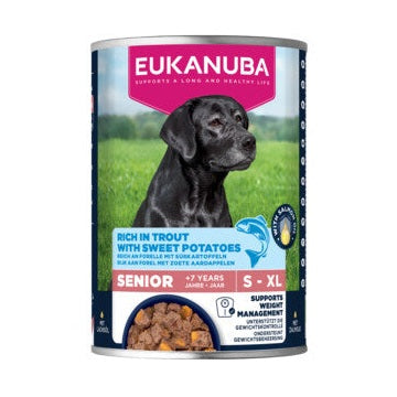 EUKANUBA natvoer voor senior honden, rijk aan forel met zoete aardappelen 400 g