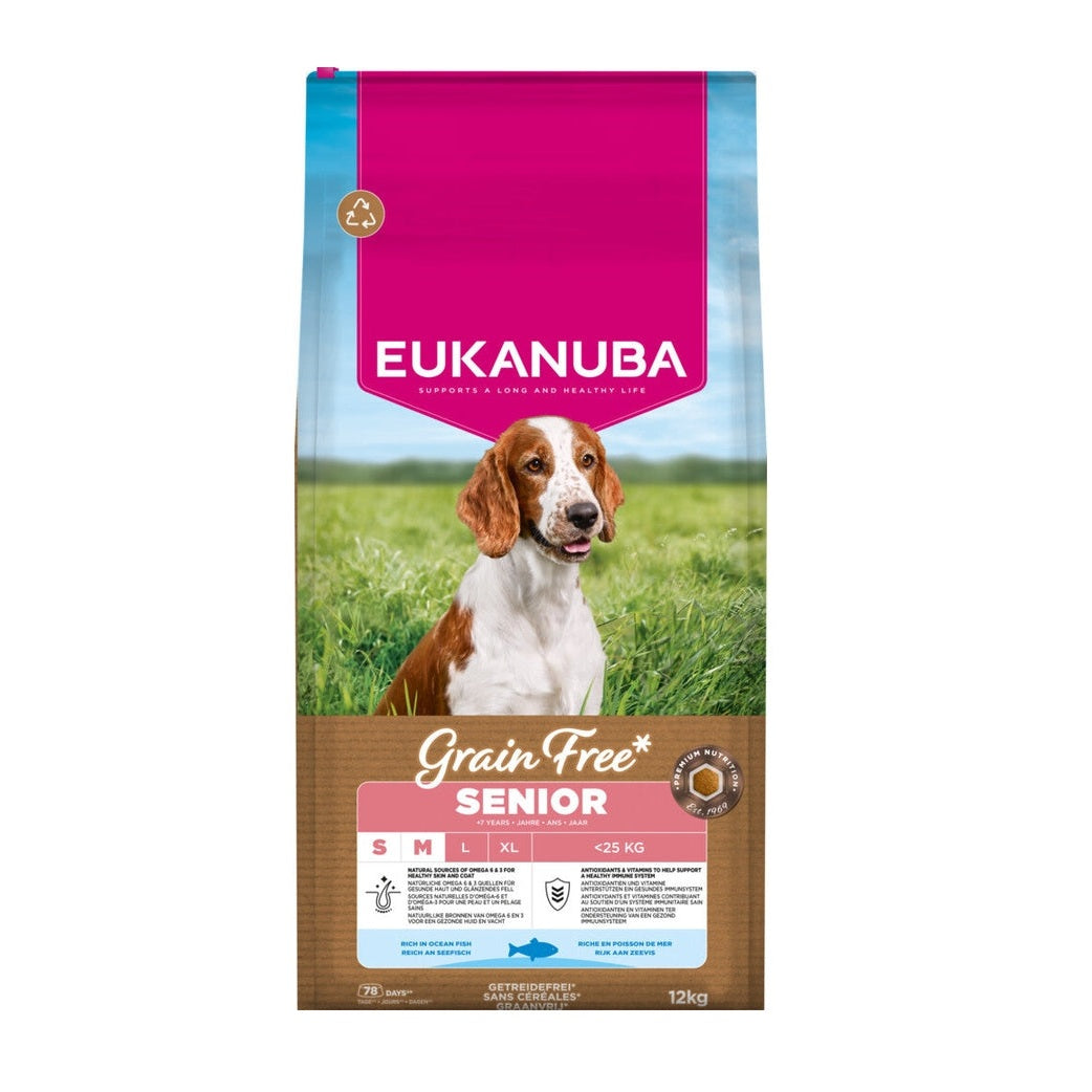 EUKANUBA droogvoer voor senior honden van kleine en middelgrote rassen, graanvrij, oceaanvis