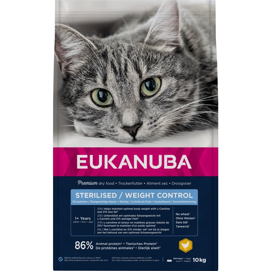 EUKANUBA droogvoer voor volwassen katten, gesteriliseerd/gewicht controle, kip
