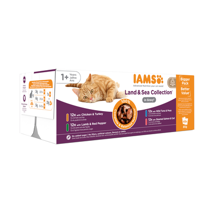 IAMS Delights Land & Sea Collection natvoer in saus voor volwassen katten
