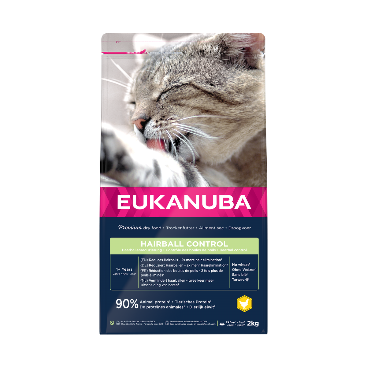 EUKANUBA droogvoer voor volwassen katten, haarbalcontrole kip 2 kg