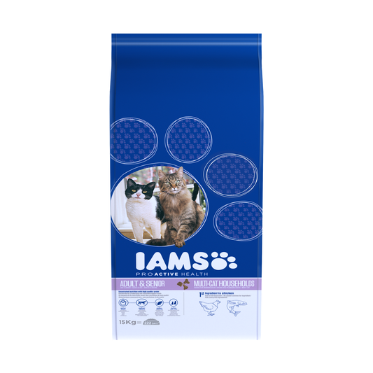 IAMS Advanced Nutrition Multi-Cat droogvoer met kip en zalm voor volwassen katten 15 kg