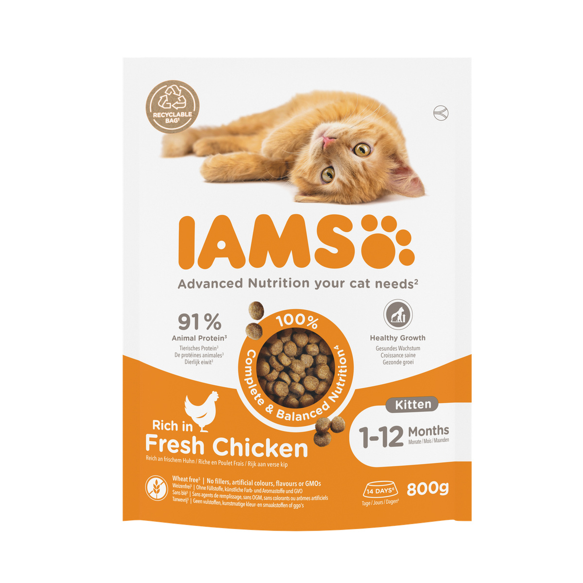 IAMS Advanced Nutrition droogvoer met verse kip voor kittens 800 g