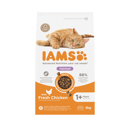 IAMS Advanced Nutrition Hairball droogvoer met verse kip voor volwassen katten 3 kg
