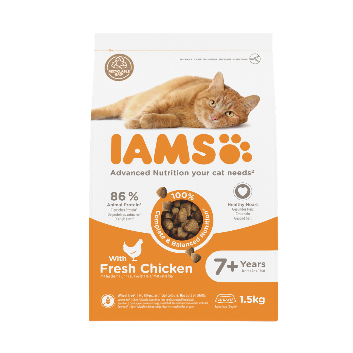 IAMS Advanced Nutrition Senior 7+ droogvoer met verse kip voor katten 1,5 kg