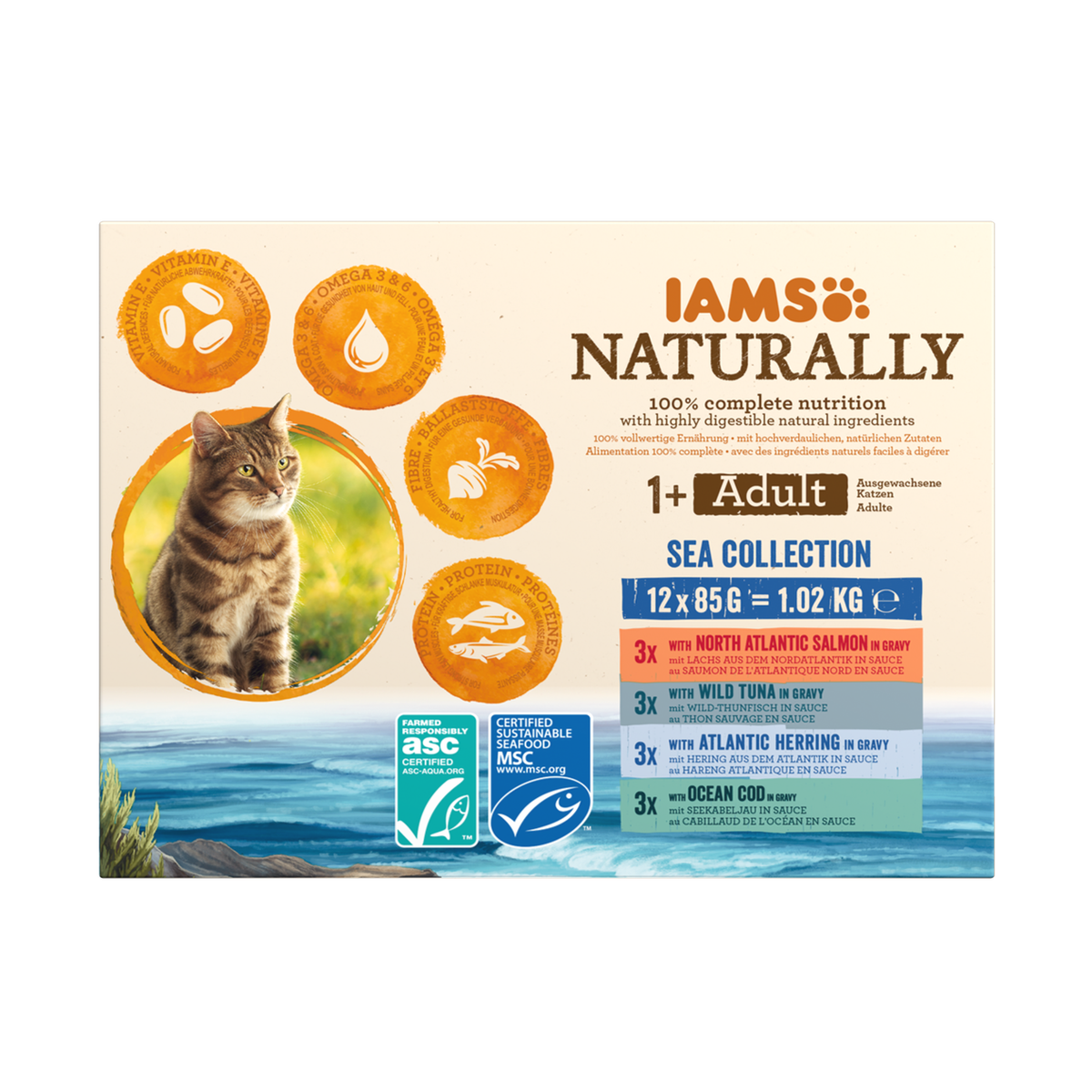 IAMS Naturally Sea Collection natvoer voor volwassen katten 12 x 85 g