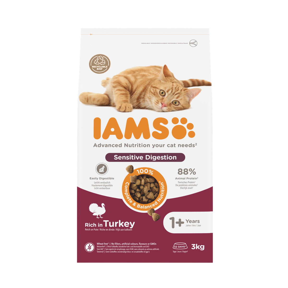 IAMS Advanced Nutrition Sensitive Digestion droogvoer met kalkoen voor volwassen katten 3 kg