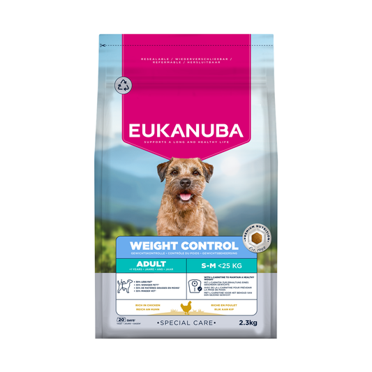 EUKANUBA Special Care droog hondenvoer voor volwassen honden van kleine en middelgrote rassen, gewichtscontrole, met kip 2,3 kg