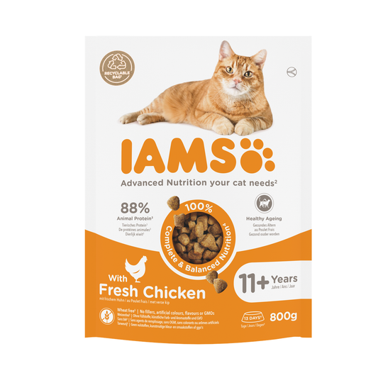 IAMS Advanced Nutrition Senior 11+ droogvoer met verse kip voor katten 800 g