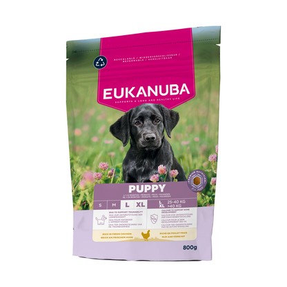 EUKANUBA droog hondenvoer voor puppy's van grote rassen, rijk aan verse kip 800 g