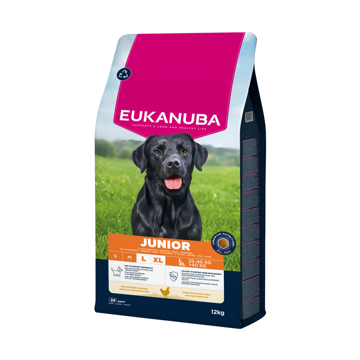 EUKANUBA droog hondenvoer voor jonge honden van grote rassen, rijk aan verse kip 12 kg