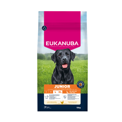 EUKANUBA droog hondenvoer voor jonge honden van grote rassen, rijk aan verse kip