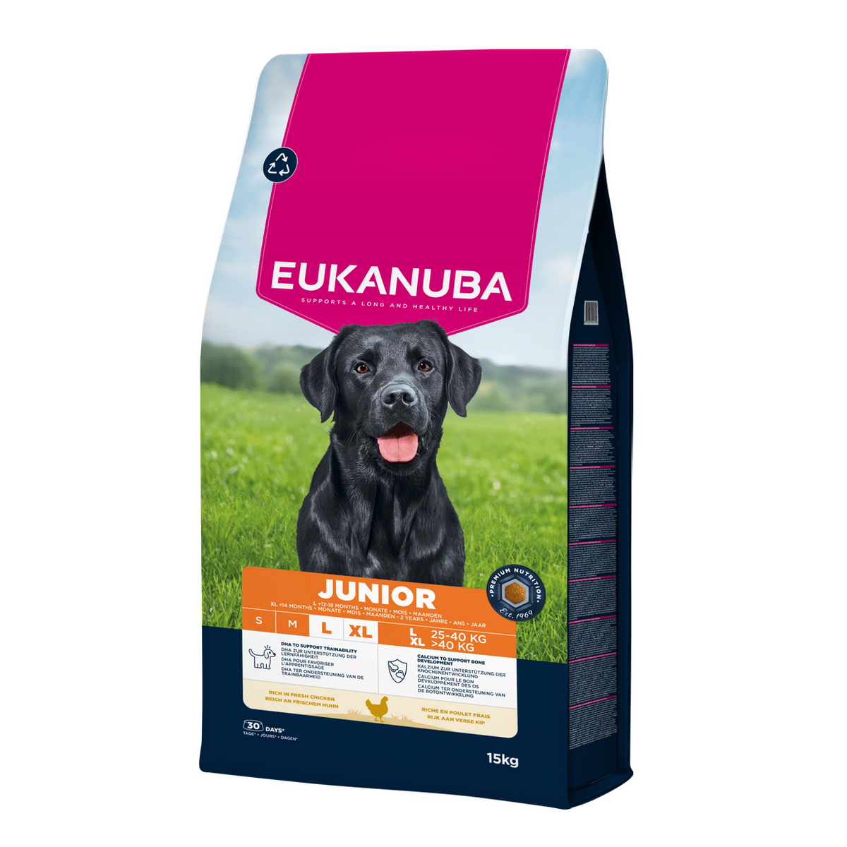 EUKANUBA droog hondenvoer voor jonge honden van grote rassen, rijk aan verse kip
