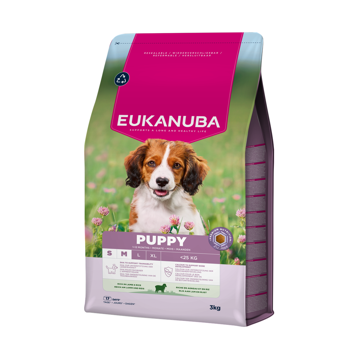 EUKANUBA droogvoer voor puppy's van kleine en middelgrote rassen, rijk aan lamsvlees en rijst 3 kg