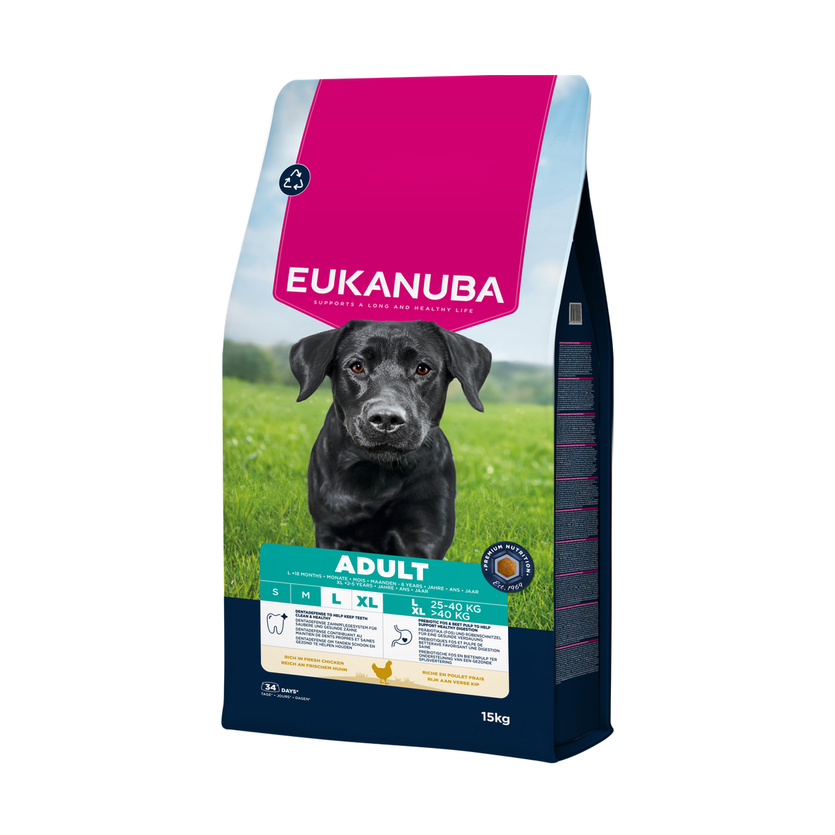 EUKANUBA droogvoer voor volwassen honden van grote rassen, rijk aan verse kip 15 kg