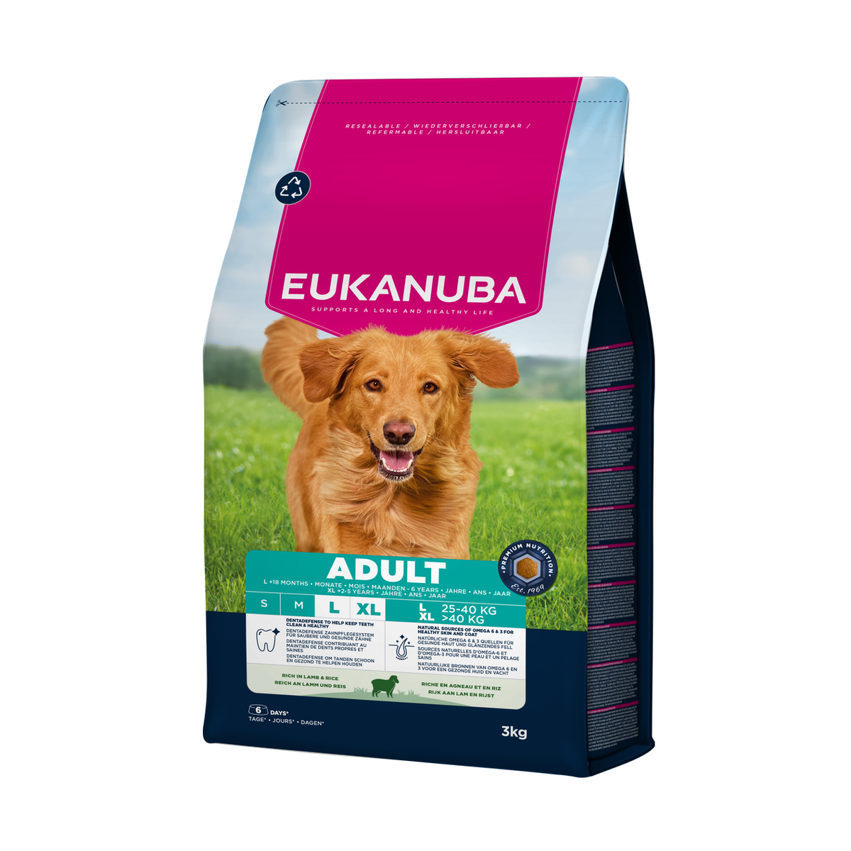 EUKANUBA droog hondenvoer voor volwassen honden van grote rassen, rijk aan lamsvlees en rijst 3 kg