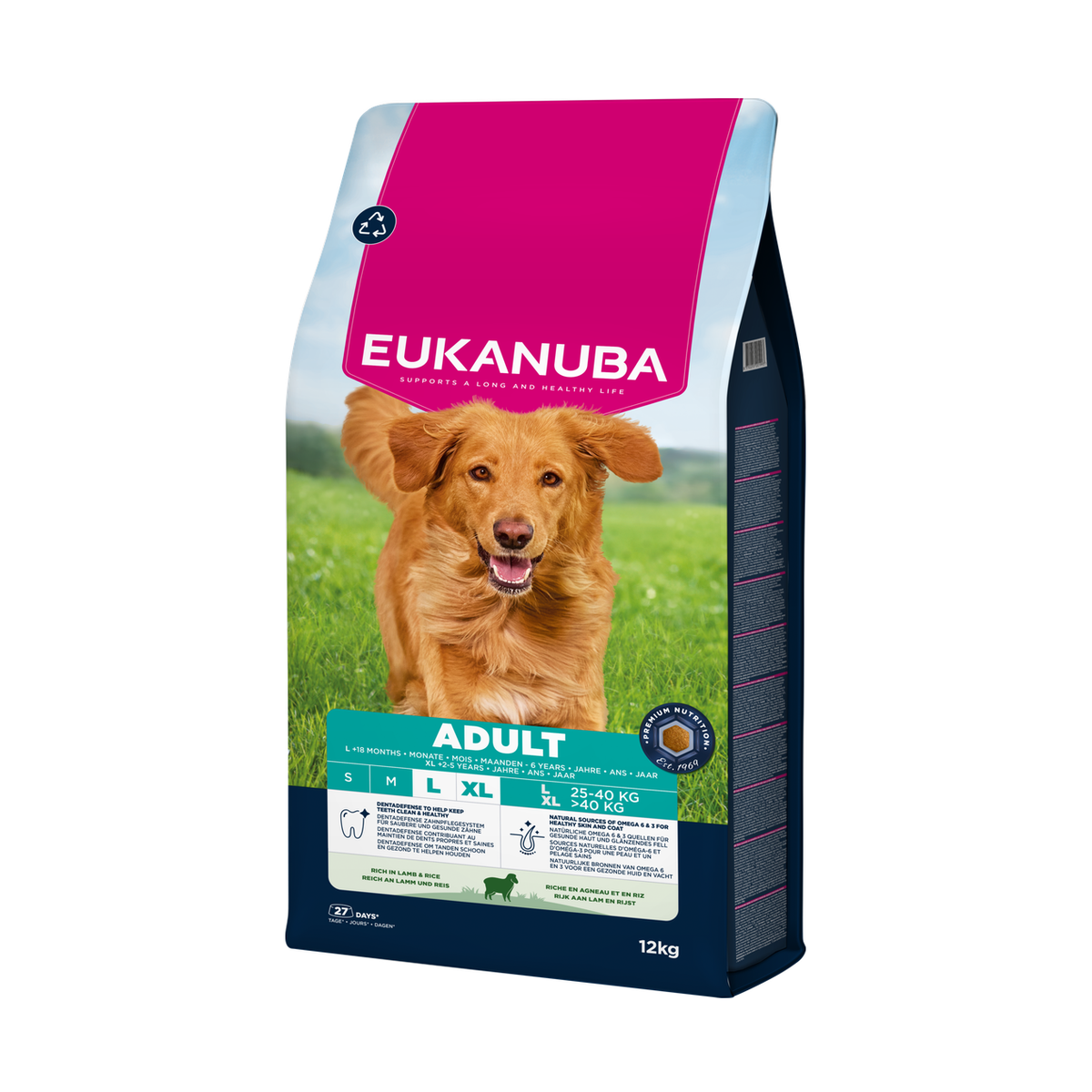 EUKANUBA droog hondenvoer voor volwassen honden van grote rassen, rijk aan lamsvlees en rijst 12 kg