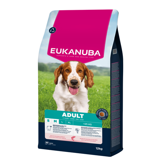 EUKANUBA droogvoer voor kleine en middelgrote volwassen honden, rijk aan zalm en gerst 12 kg