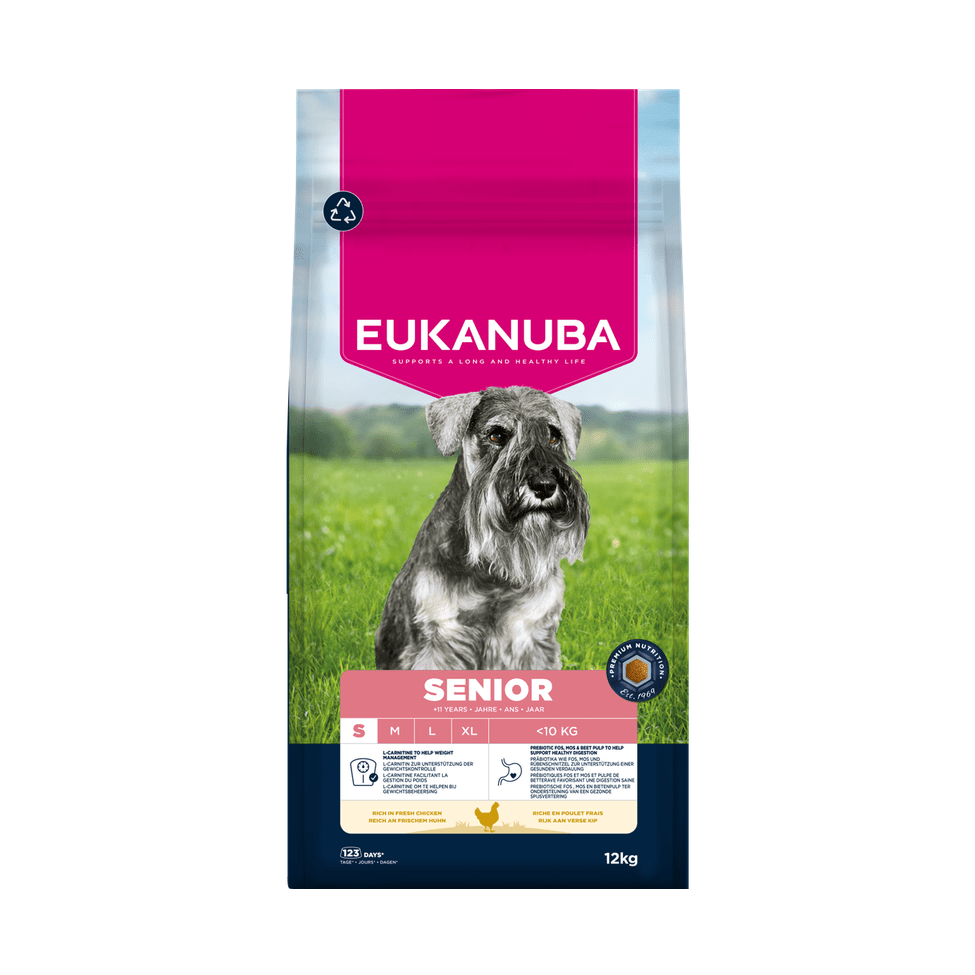 EUKANUBA droog hondenvoer voor senior honden van kleine rassen, rijk aan verse kip