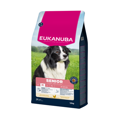 EUKANUBA droog hondenvoer voor senior honden van middelgrote rassen, rijk aan verse kip 12 kg