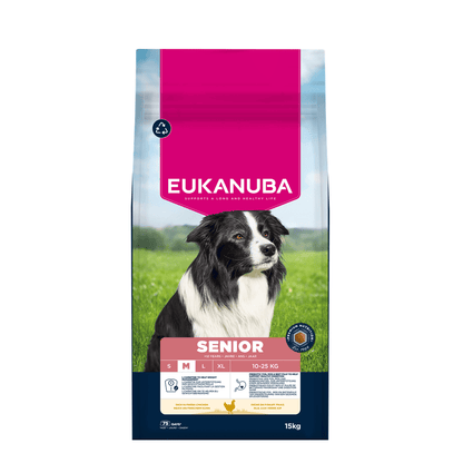 EUKANUBA droog hondenvoer voor senior honden van middelgrote rassen, rijk aan verse kip