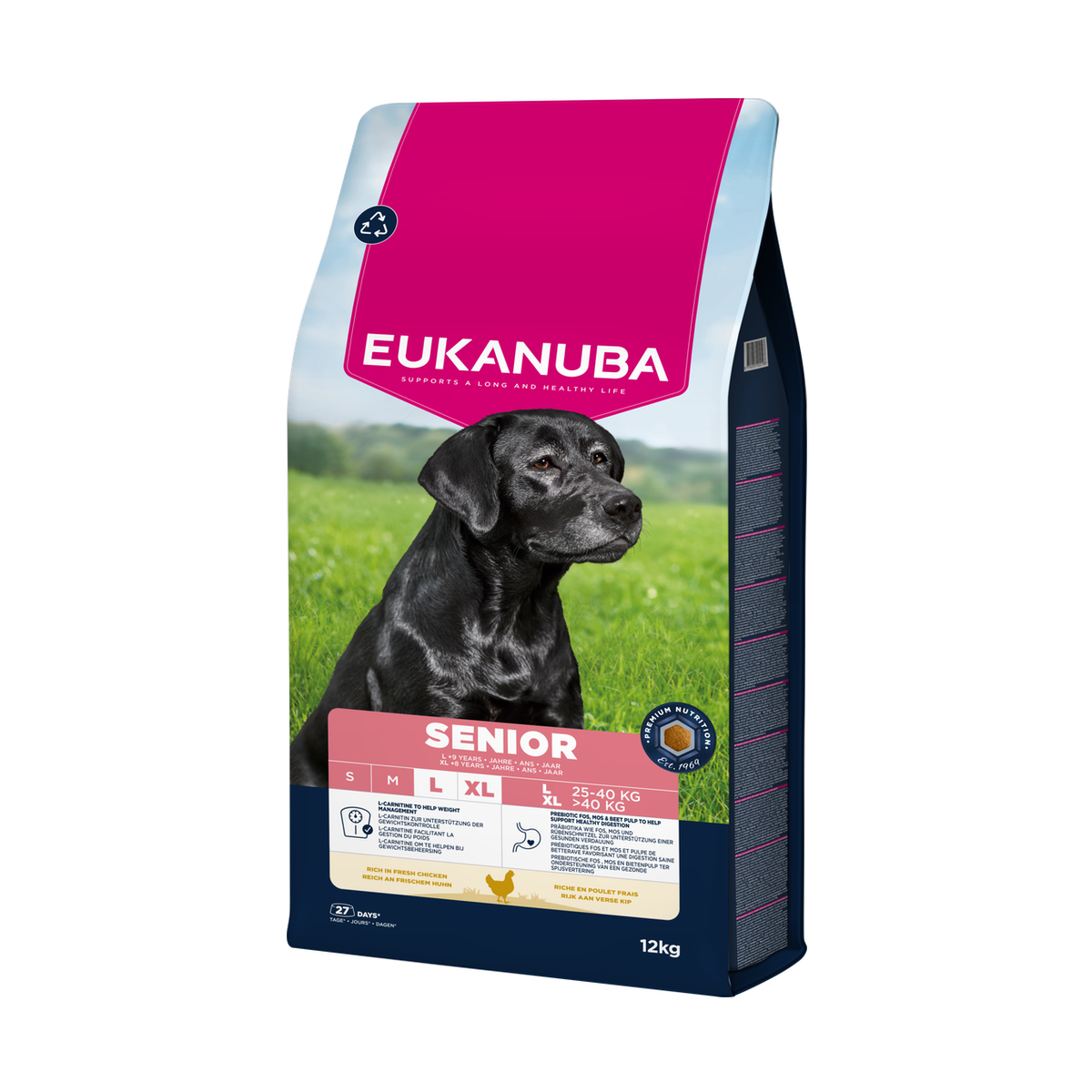 EUKANUBA droog hondenvoer voor senior honden van grote rassen, rijk aan verse kip 12 kg