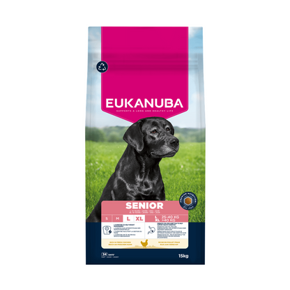 EUKANUBA droog hondenvoer voor senior honden van grote rassen, rijk aan verse kip