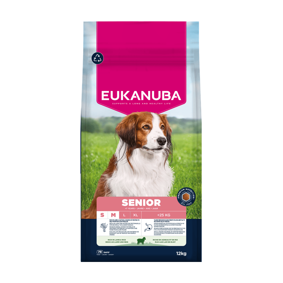 EUKANUBA droogvoer voor kleine en middelgrote senior honden, rijk aan lam en rijst