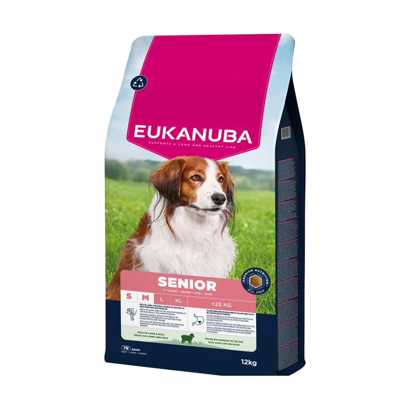 EUKANUBA droogvoer voor kleine en middelgrote senior honden, rijk aan lam en rijst