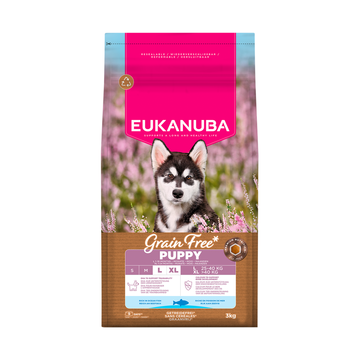 EUKANUBA droog hondenvoer voor puppy's van grote rassen, graanvrij, rijk aan oceaanvis 3 kg