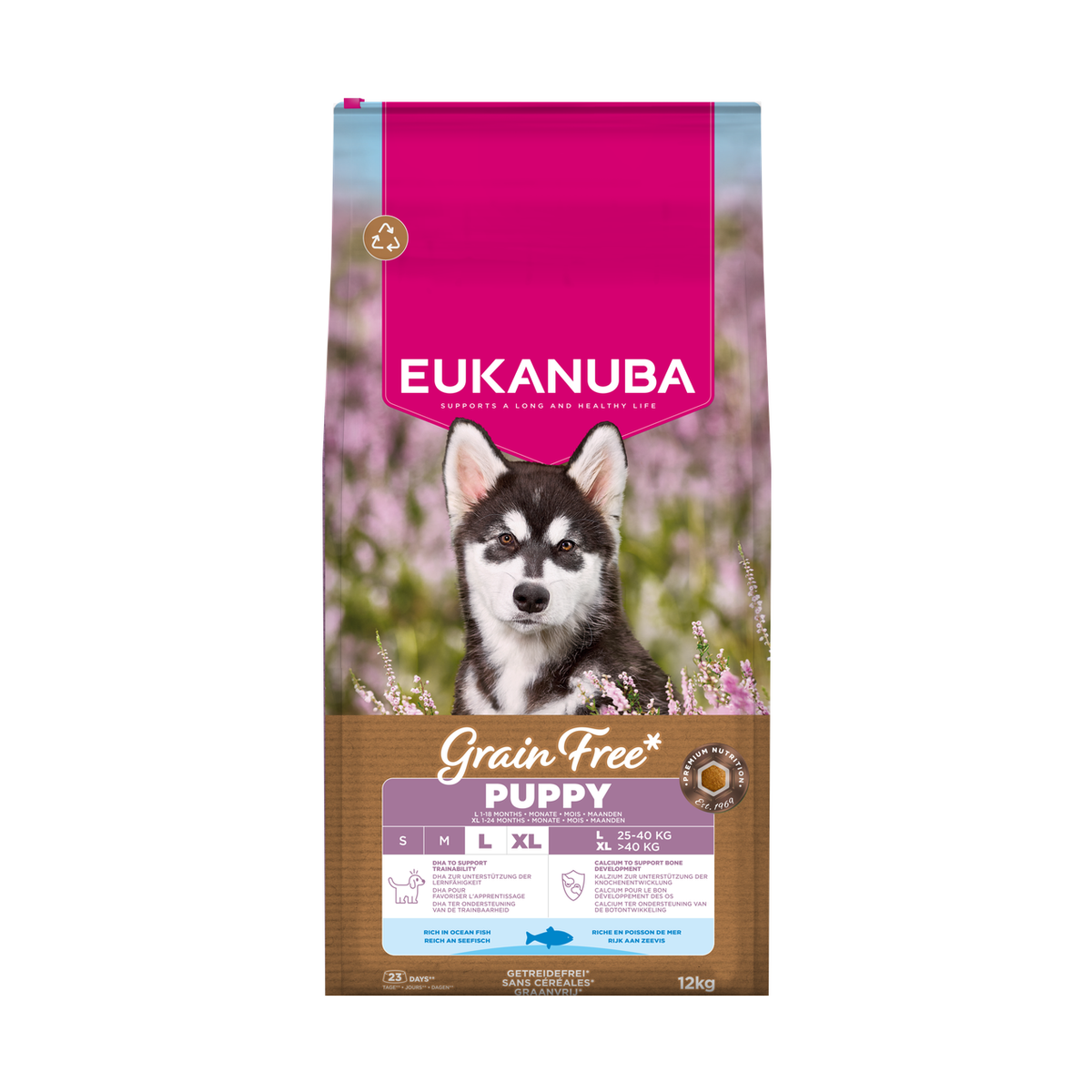 EUKANUBA droog hondenvoer voor puppy's van grote rassen, graanvrij, rijk aan oceaanvis 12 kg
