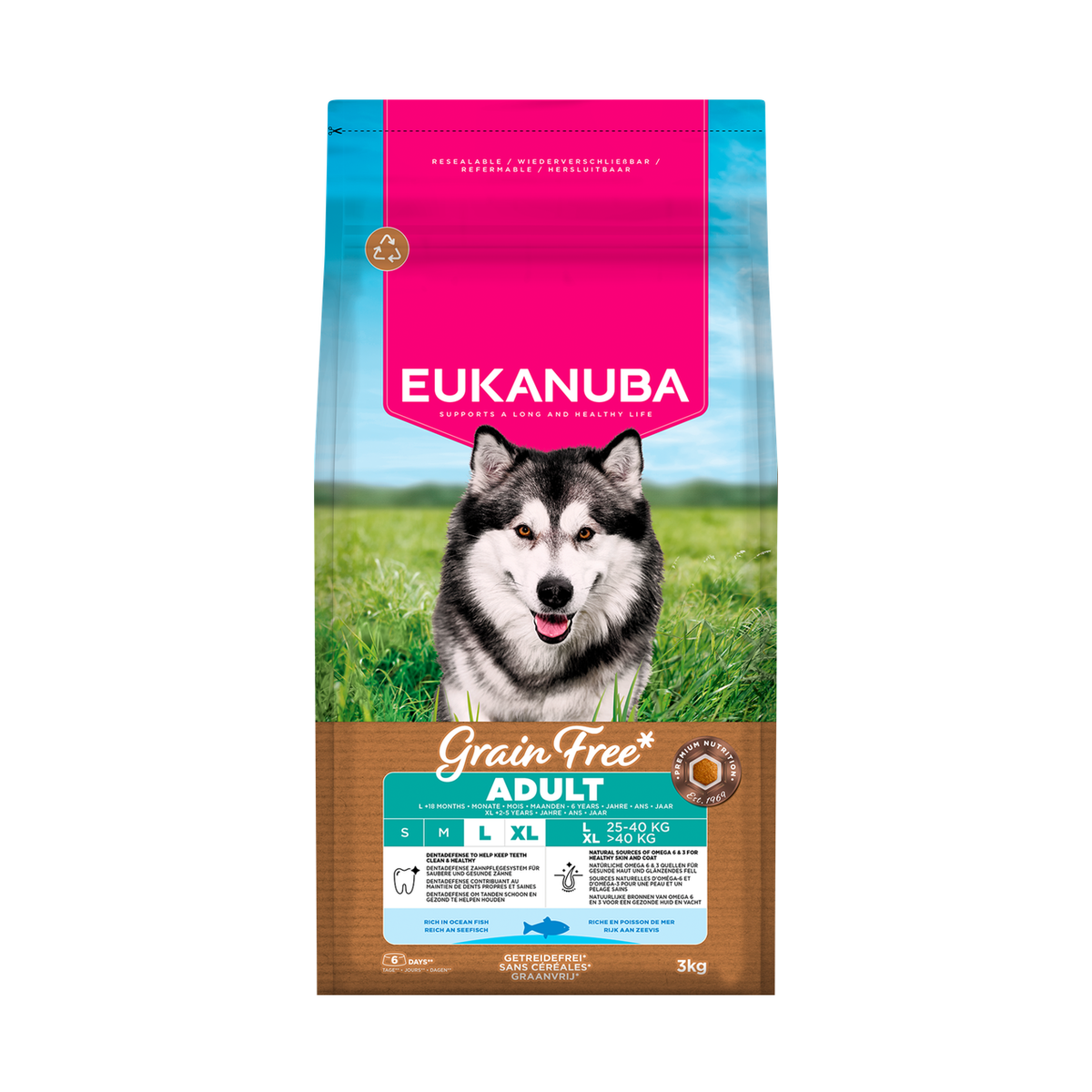 EUKANUBA droog hondenvoer voor volwassen honden van grote rassen, graanvrij, rijk aan oceaanvis 3 kg