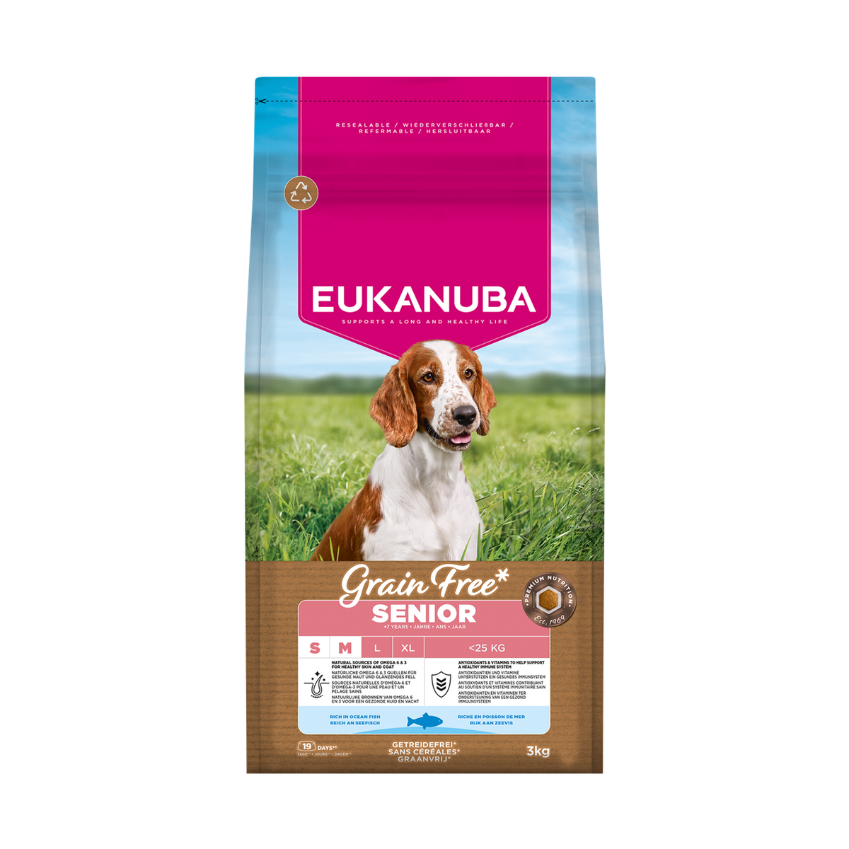 EUKANUBA droogvoer voor senior honden van kleine en middelgrote rassen, graanvrij, oceaanvis 3 kg