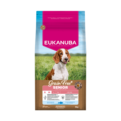 EUKANUBA droogvoer voor senior honden van kleine en middelgrote rassen, graanvrij, oceaanvis 3 kg