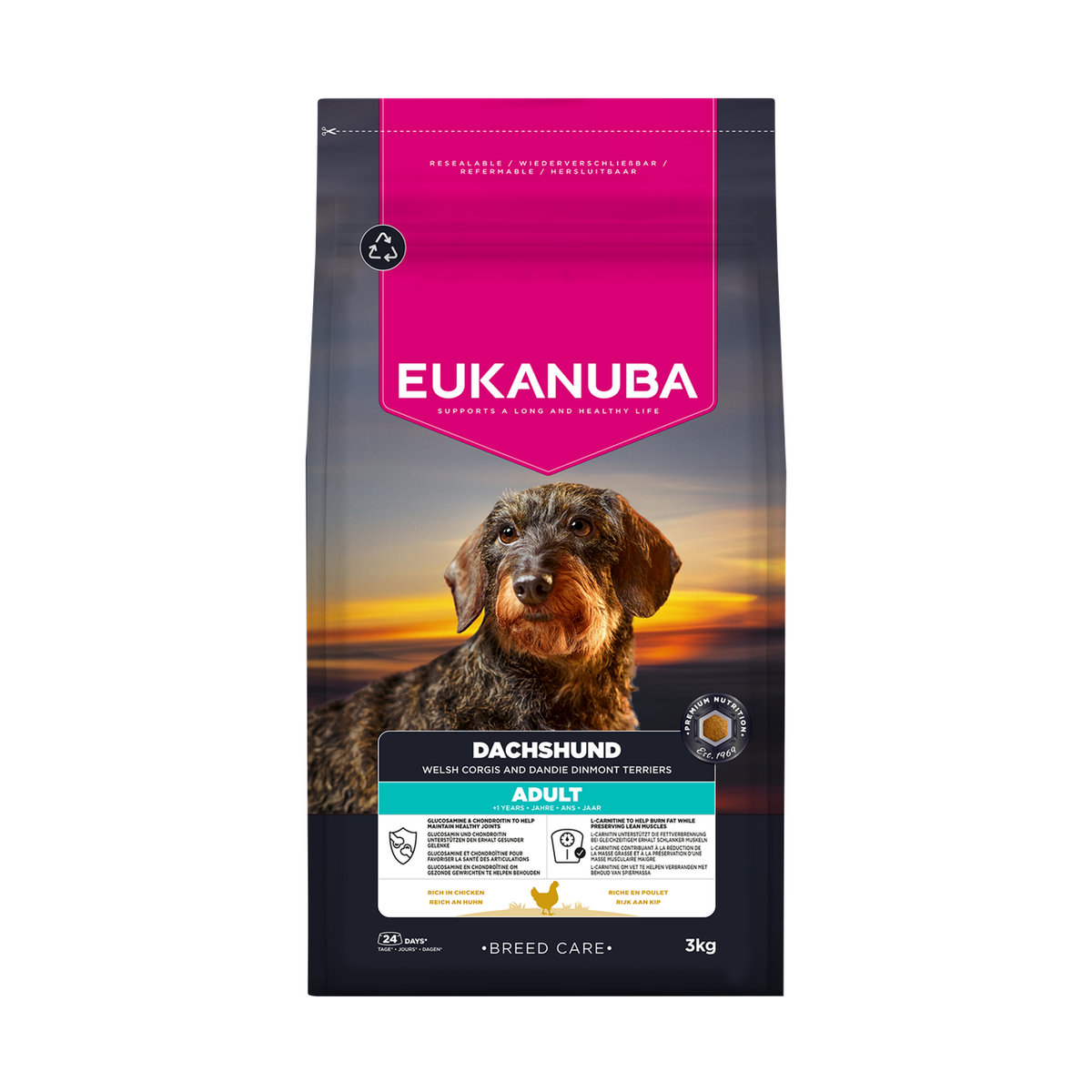 EUKANUBA Breed Care droog hondenvoer voor volwassen teckels, rijk aan kip