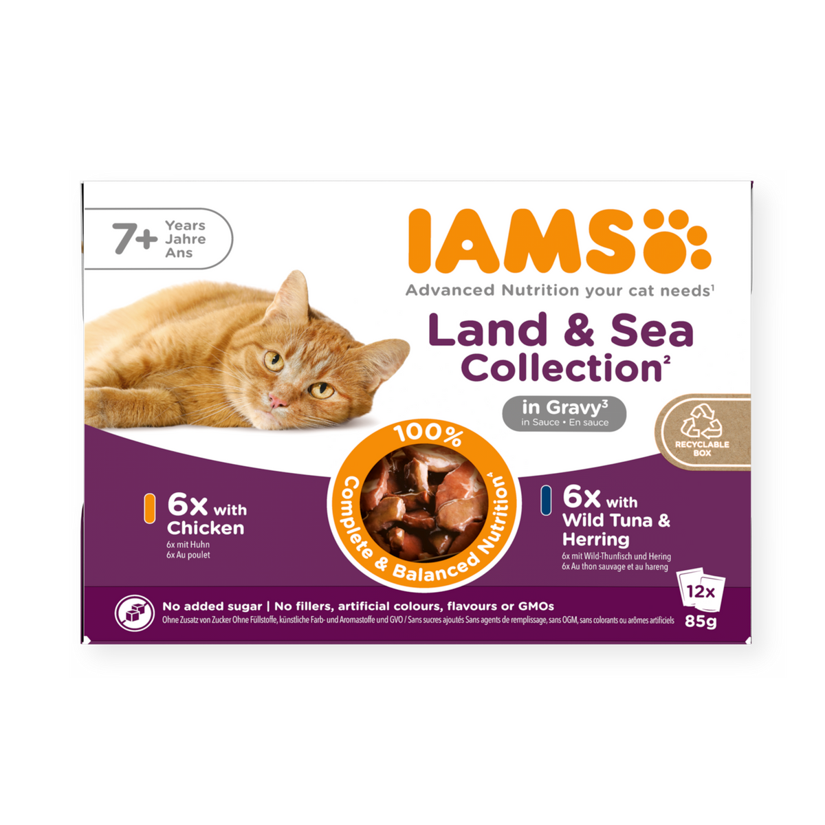 IAMS Delights Land & Sea Collection natvoer in saus voor senior katten