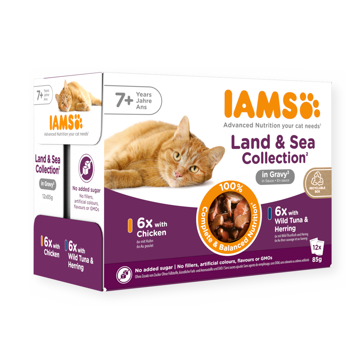 IAMS Delights Land & Sea Collection natvoer in saus voor senior katten