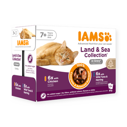 IAMS Delights Land & Sea Collection natvoer in saus voor senior katten