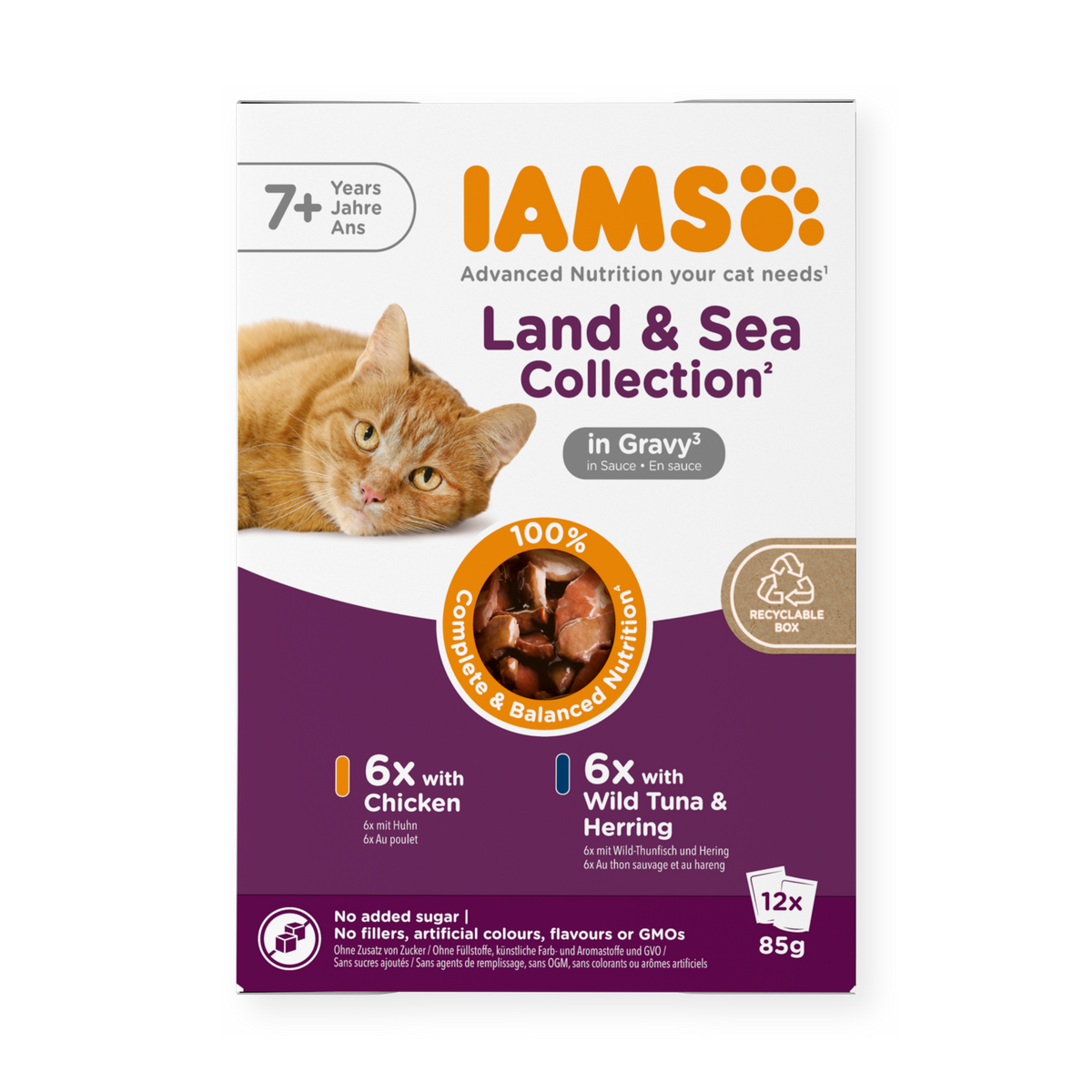 IAMS Delights Land & Sea Collection natvoer in saus voor senior katten