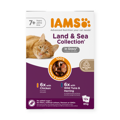 IAMS Delights Land & Sea Collection natvoer in saus voor senior katten