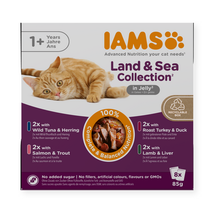 IAMS Delights Land & Sea Collection natvoer in gelei voor volwassen katten