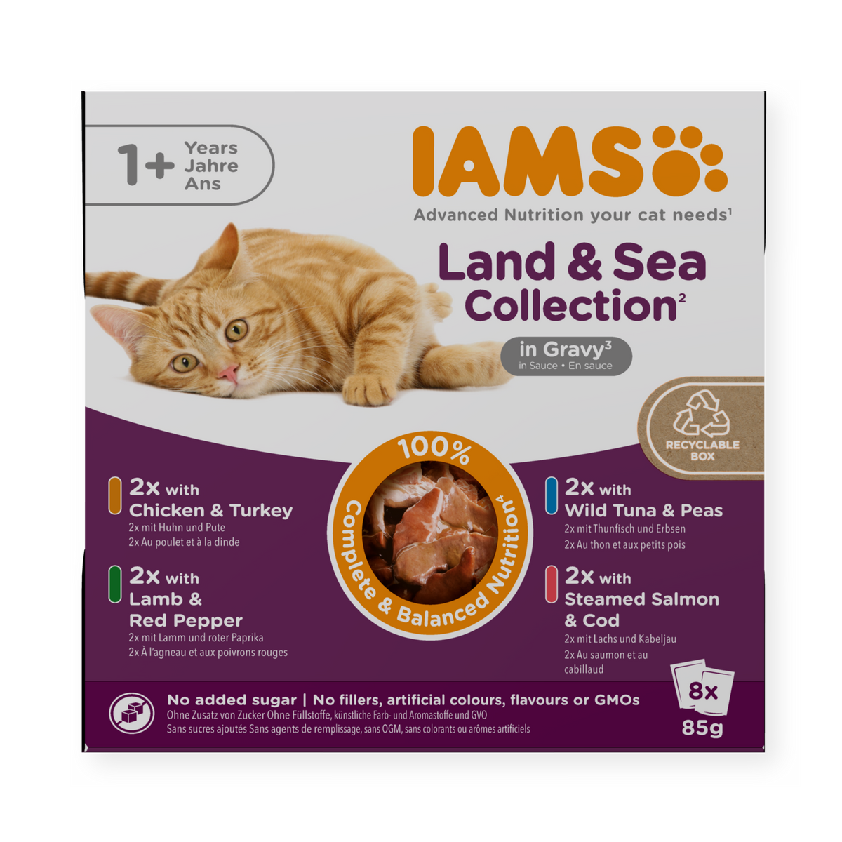 IAMS Delights Land & Sea Collection natvoer in saus voor volwassen katten